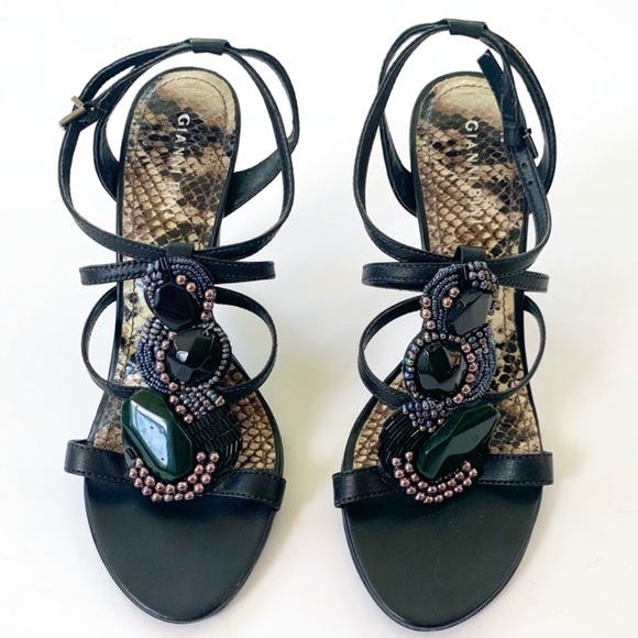 Gianni Bini Stone and Bead Strappy Heel Leather Sandals 8.5 - Picture 12 of 12